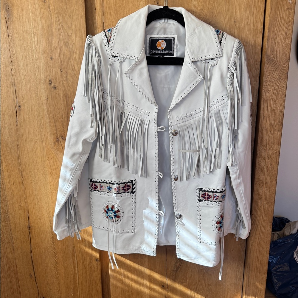 NWT white leather beaded jacket